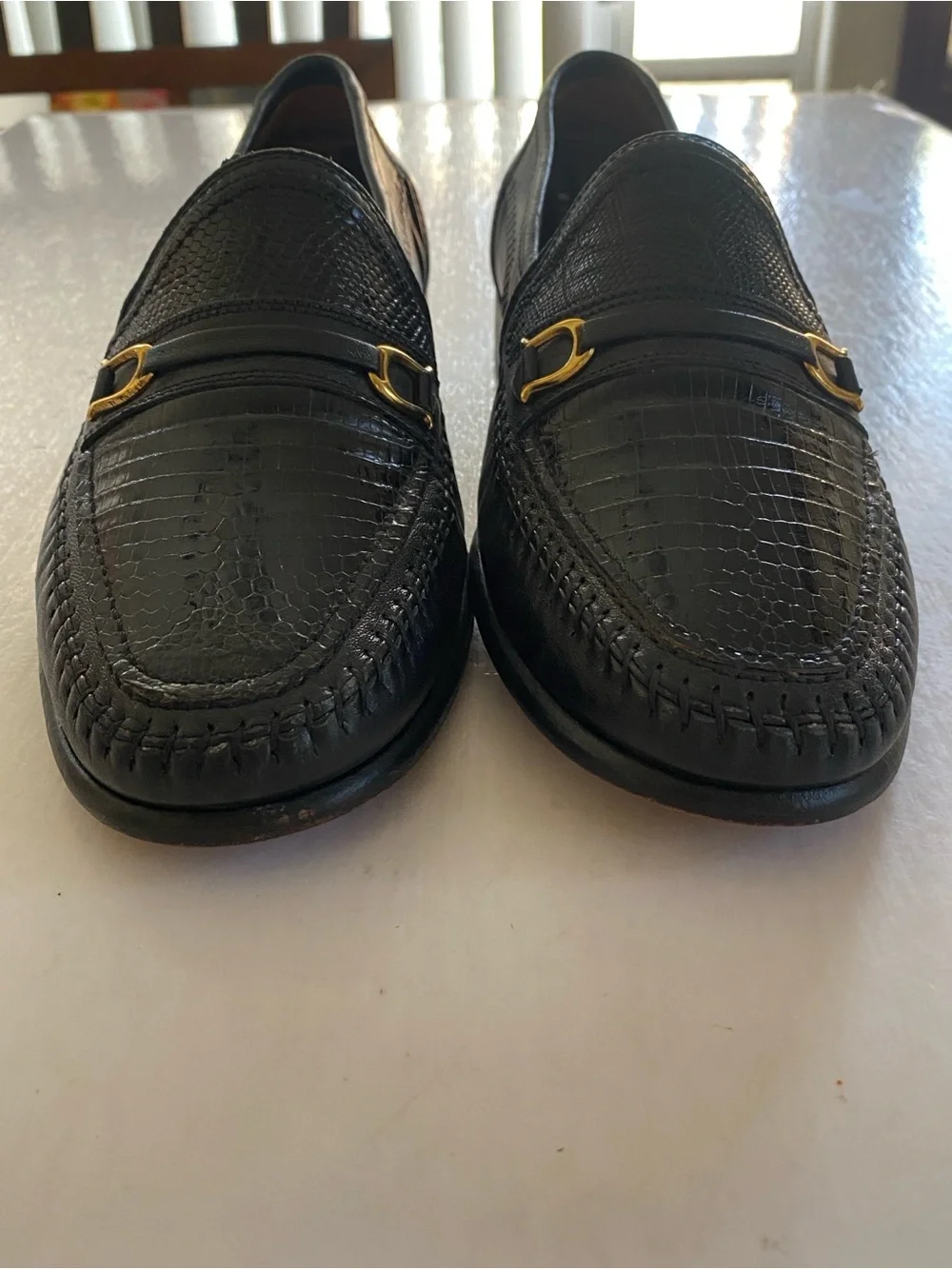 David Eden Black Fine Lizard Embossed Handmade Horsebit Loafers Size 7 Men’s